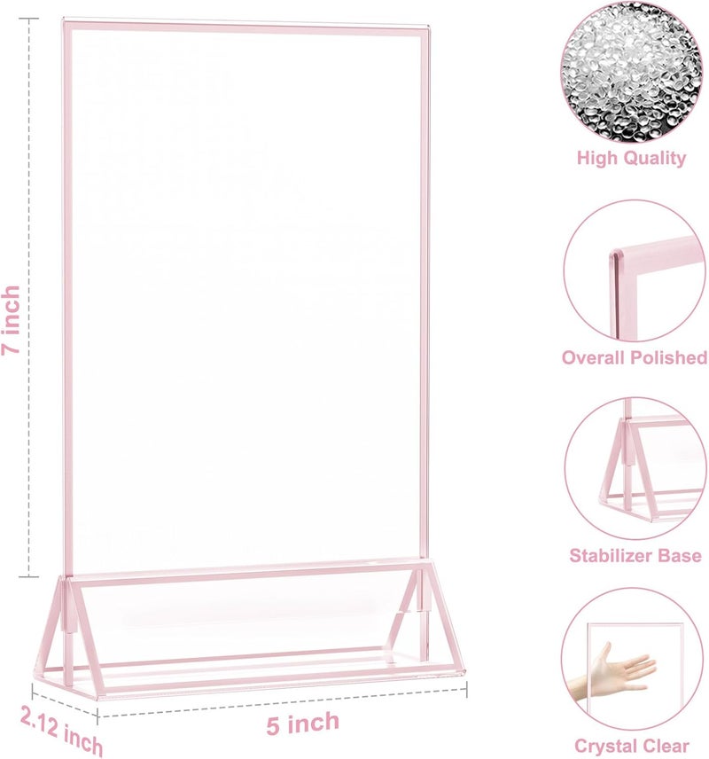 EHWINE 12 Pack Acrylic Sign Holder 5 x 7, Double-Sided Stand up Table Top Sign Holders, Pink Acrylic Picture Frame Menu Flyer Paper Holder Display Stand for Office Business Store Wedding Party - Image 4